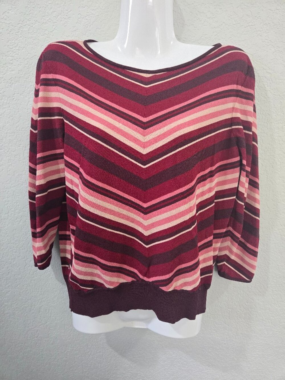 Super Cute Vintage Rena Rowan Striped 3/4 Sleeve Knit Sweater, Size Medium